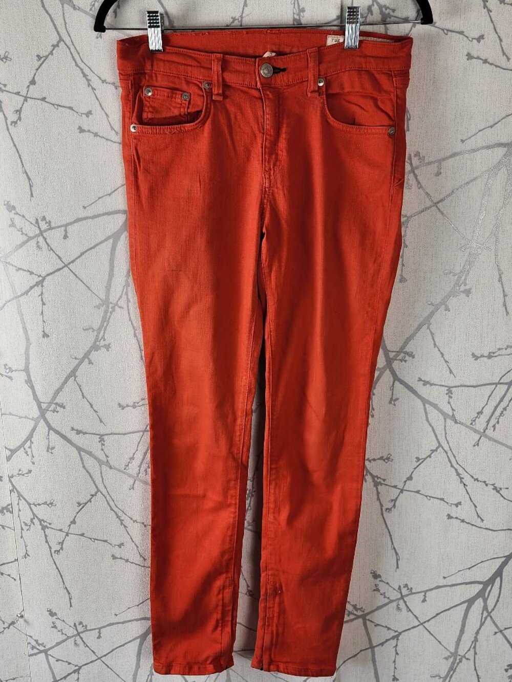 Rag & Bone Orange Cotton Tencel Stretch Mid Rise Skinny Ankle Pants